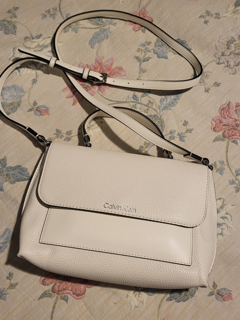 Calvin Klein Ivory Leather Top-Handle Crossbody Bag